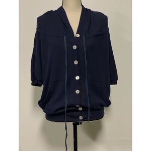 Kimchi Blue Short Sleeve Button Down Hoodie Blue Size S